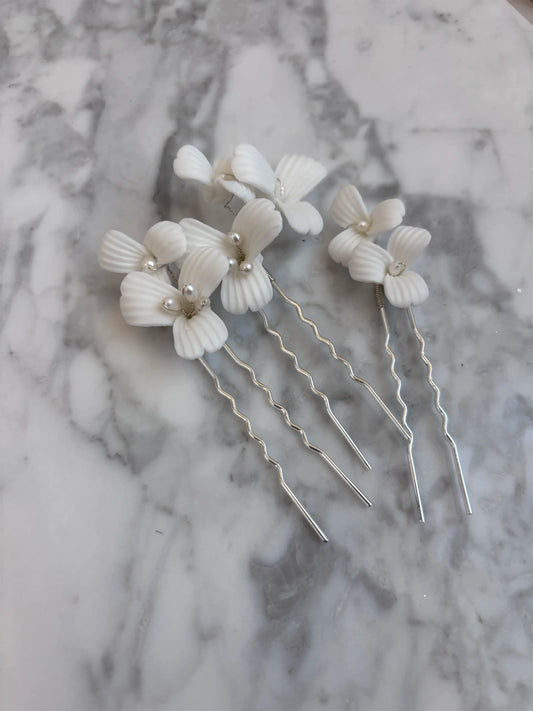 Clay Flower Hair Pin Set